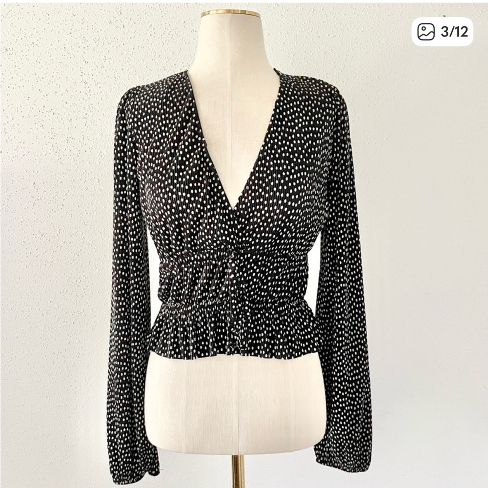 Zara Pleated Polka Dot Blouse - Picture 3 of 6